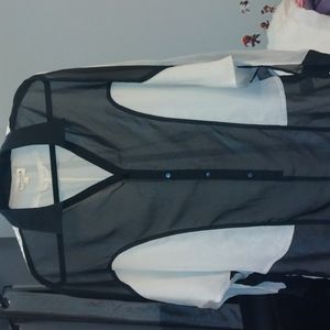 Mia Melon bat wing sleeve oversized women's sheer blouse black/white XS
